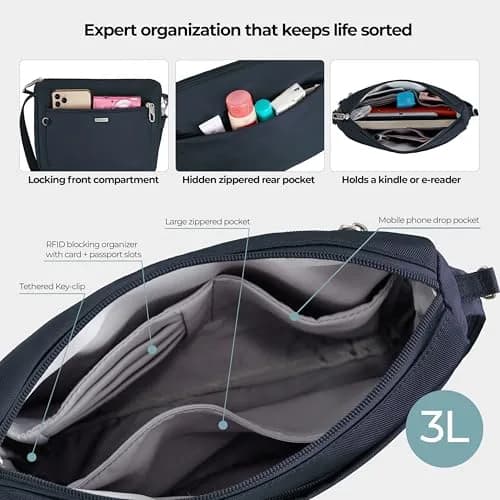Travelon Anti-Theft Classic Small East/West Crossbody | RFID & Slash-Resistant Security thumbnail 7