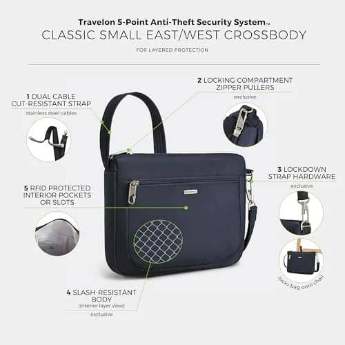 Travelon Anti-Theft Classic Small East/West Crossbody | RFID & Slash-Resistant Security thumbnail 3