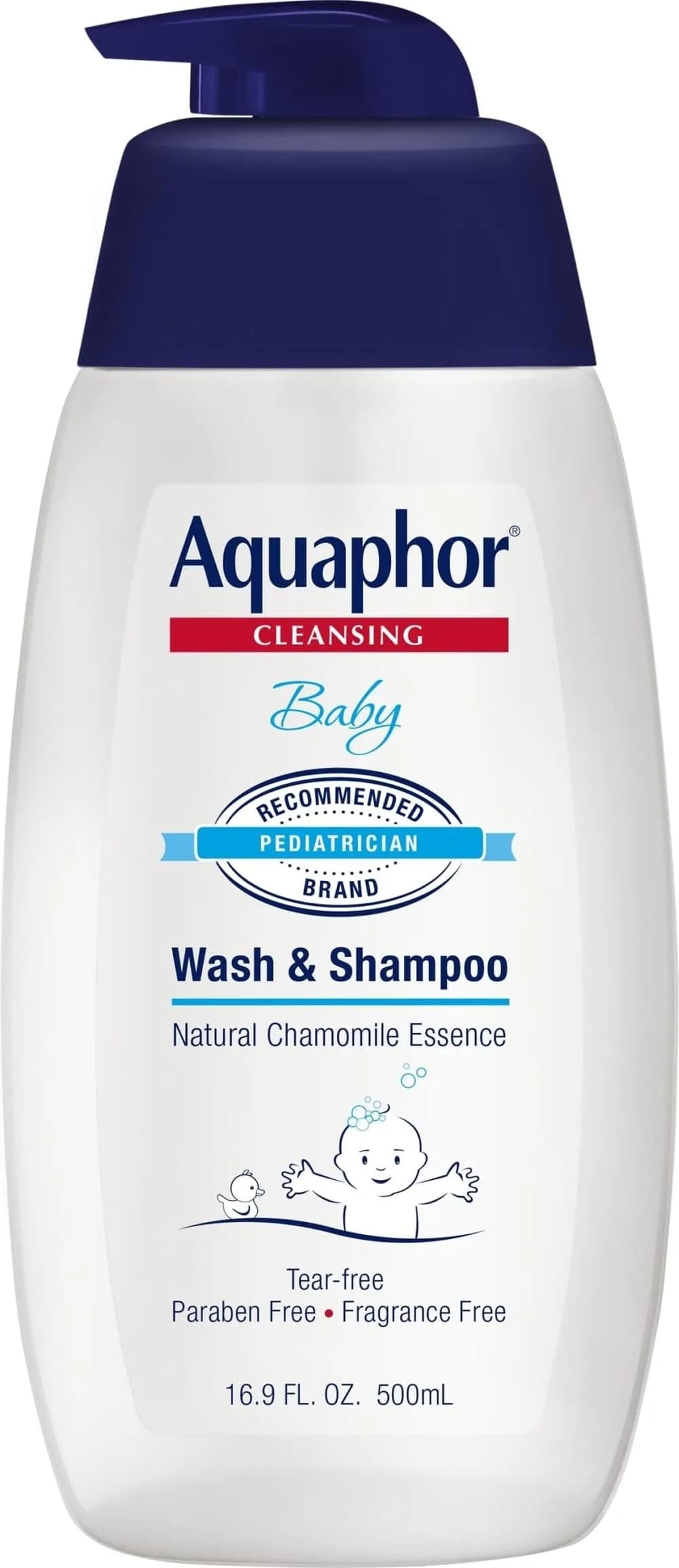 Aquaphor Baby Wash and Shampoo 500ml (16.9 fl. oz.) | Tear-Free Gentle Cleanser for Sensitive Skin