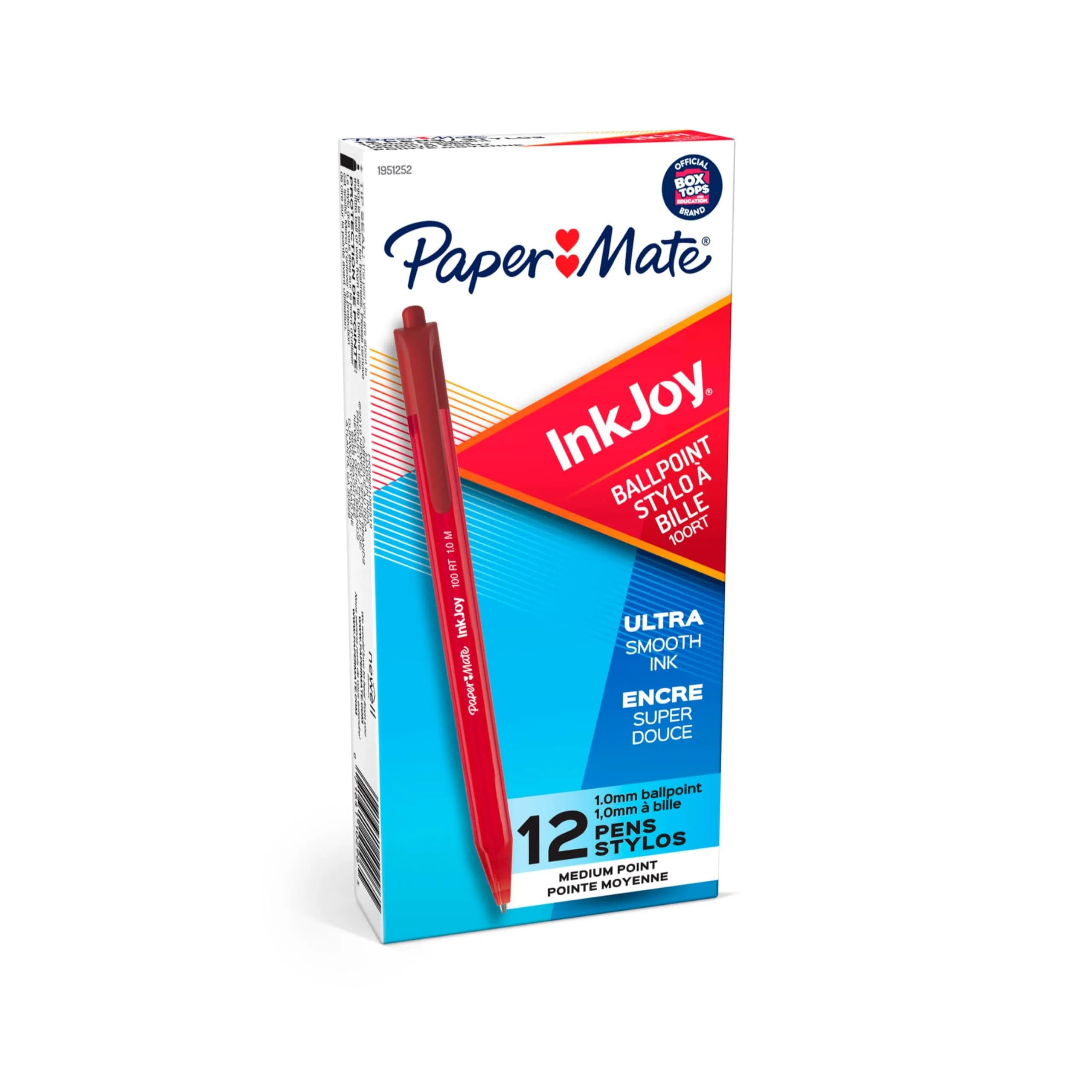Paper Mate InkJoy 100RT Ballpoint Pens, Retractable, Medium Point (1.0mm), Blue Ink, 12 Count | Smooth Ink & Reliable Lines — Red