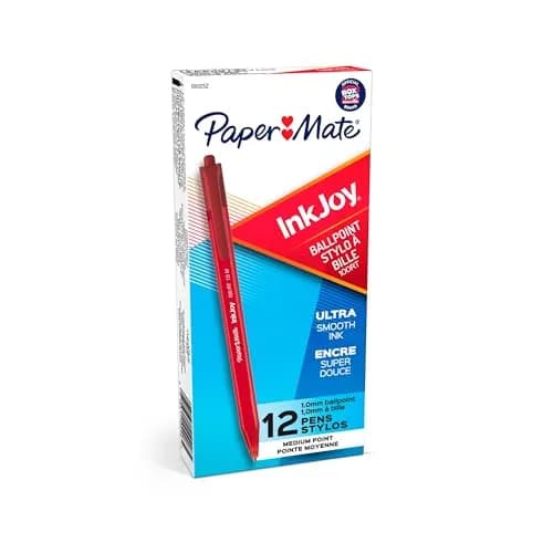 Paper Mate InkJoy 100RT Ballpoint Pens, Retractable, Medium Point (1.0mm), Red Ink, 12 Count | Ultra Smooth Ink for School & Office thumbnail 1
