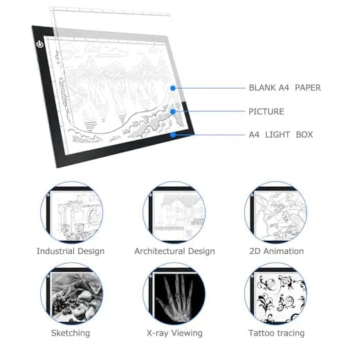 ME456 A4 LED Light Box 36 cm (14") Light Pad with USB Power | Flicker-Free Tracing Table for Artists thumbnail 5