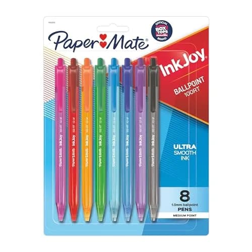 Paper Mate InkJoy 100RT Retractable Ballpoint Pens 8 Pack | Bright Rainbow Colors, Medium Point, Assorted Ink thumbnail 1