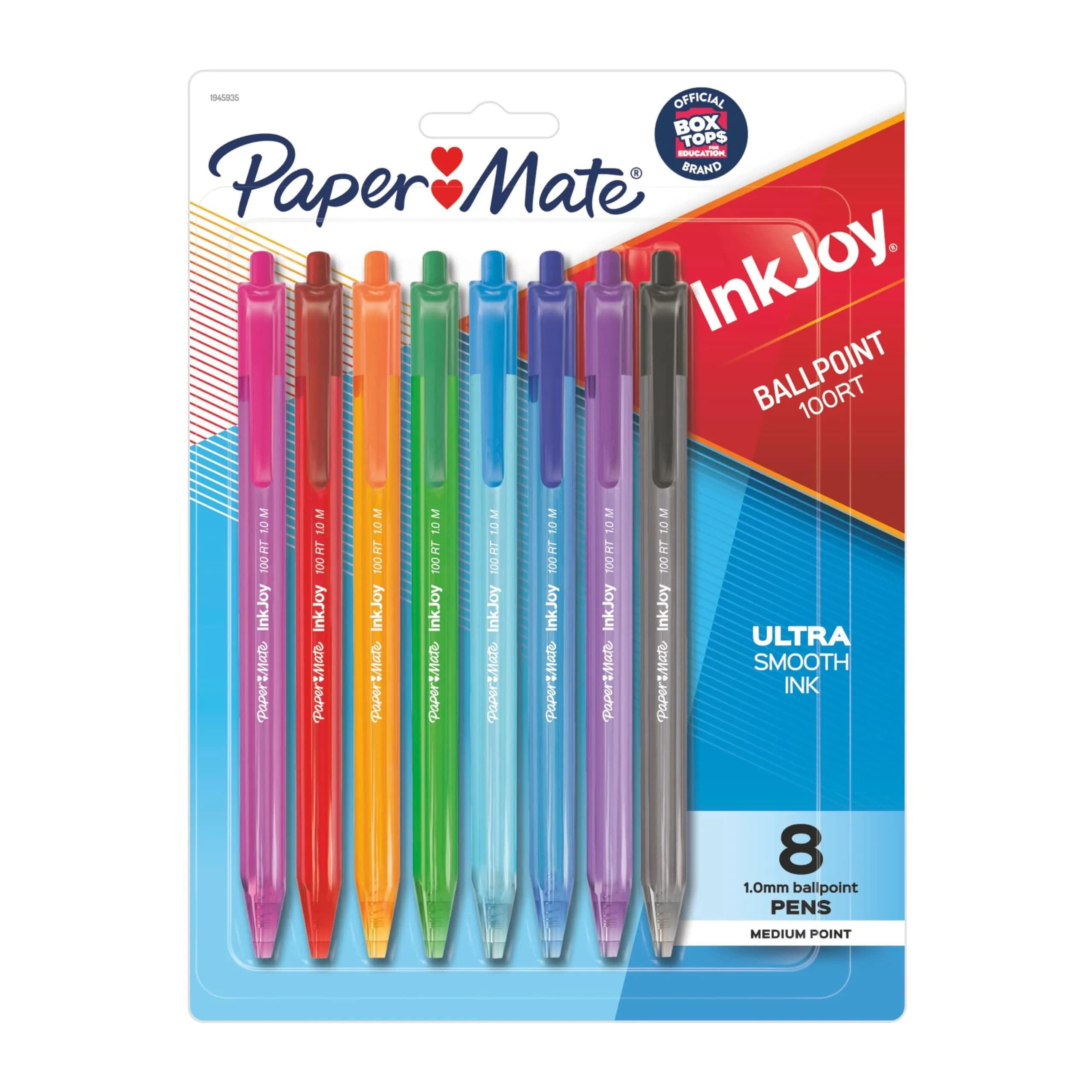 Paper Mate InkJoy 100RT Retractable Ballpoint Pens 8 Pack | Bright Rainbow Colors, Medium Point, Assorted Ink — Assorted