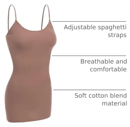 Emmalise Women Camisole Built-in Fabric Bra Wireless Support Long Torso Cami, Mocha Medium | All-Day Comfort & Support thumbnail 4