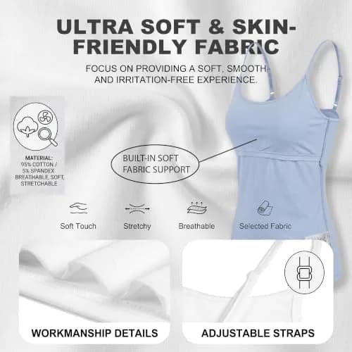 Emmalise Women Camisole Built-in Fabric Bra Wireless Support Long Torso Cami, Mocha Medium | All-Day Comfort & Support thumbnail 5