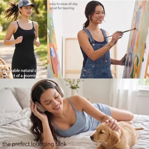 Emmalise Women Camisole Built-in Fabric Bra Wireless Support Long Torso Cami, Mocha Medium | All-Day Comfort & Support thumbnail 7