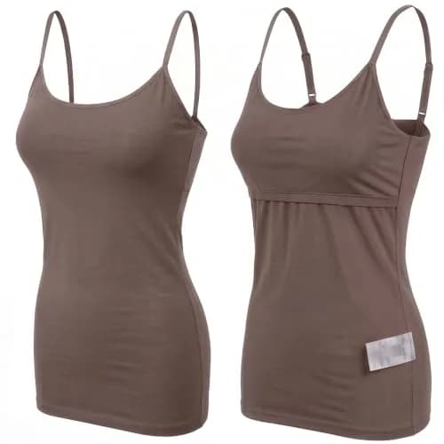 Emmalise Women Camisole Built-in Fabric Bra Wireless Support Long Torso Cami, Mocha Medium | All-Day Comfort & Support thumbnail 3