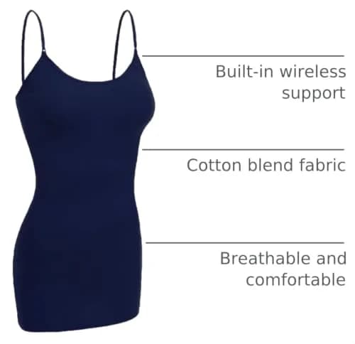 Emmalise Women Camisole Built-in Fabric Bra Wireless Support Long Torso Cami, Mustard Small | Breathable Cotton Blend, All-Day Comfort thumbnail 4