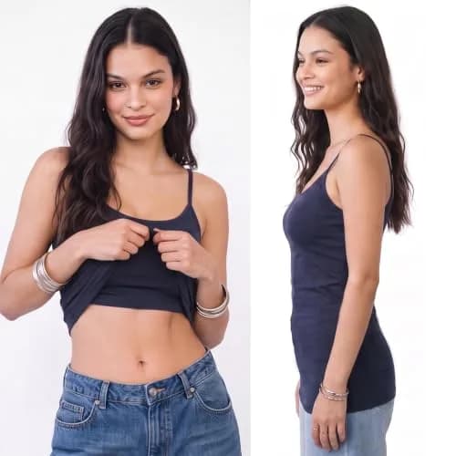 Emmalise Women Camisole Built-in Fabric Bra Wireless Support Long Torso Cami, Mustard Small | Breathable Cotton Blend, All-Day Comfort thumbnail 2