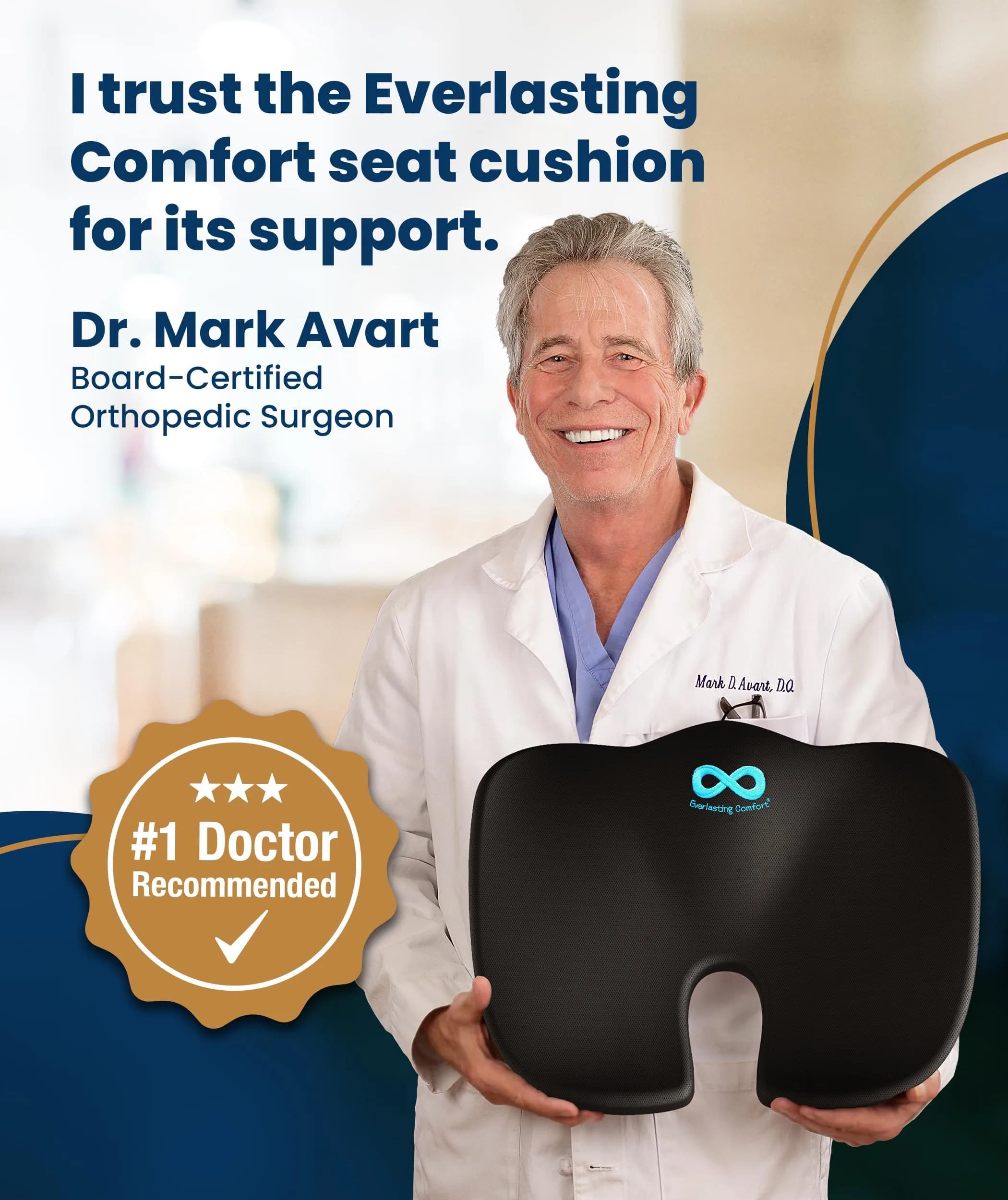 Everlasting Comfort Doctor Recommended Memory Foam Seat Cushion Large | Ergonomic Support for Tailbone Pain Relief - view 7