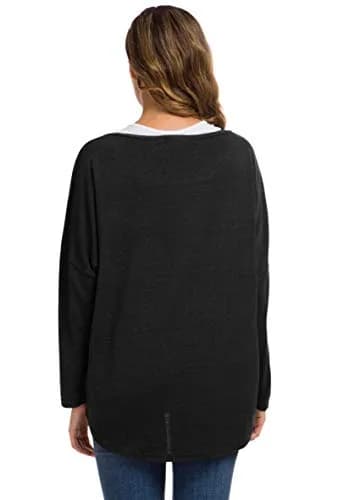 UGET Women's Oversized Baggy Tops Off Shoulder Loose Fitting Pullover Casual Blouse T-Shirt Sweater Long Batwing Sleeve Large Black | Casual oversized sweater for women thumbnail 3
