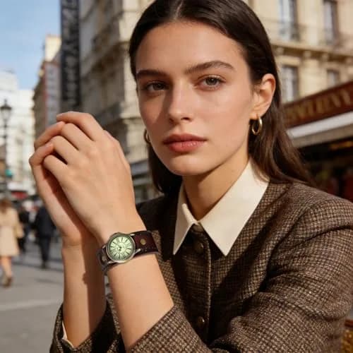 JewelryWe Vintage Leather Cuff Watch Punk Analog Quartz Wristwatch | Retro Style, Adjustable Fit, Water-Resistant thumbnail 2