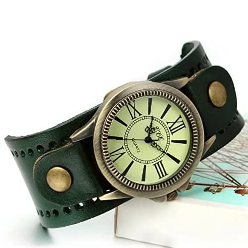 JewelryWe Vintage Leather Cuff Watch Punk Analog Quartz Wristwatch | Retro Style, Adjustable Fit, Daily Water Resistance thumbnail 4