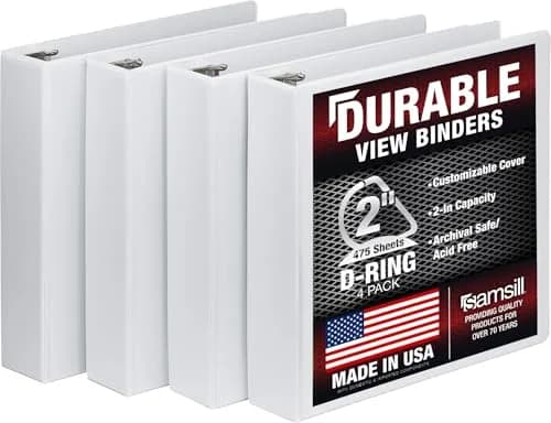 Samsill Durable 2 inch White D-Ring Binder (4 Pack) | Holds 480 Pages, 100% Recycled Chipboard, Archival Safe thumbnail 1