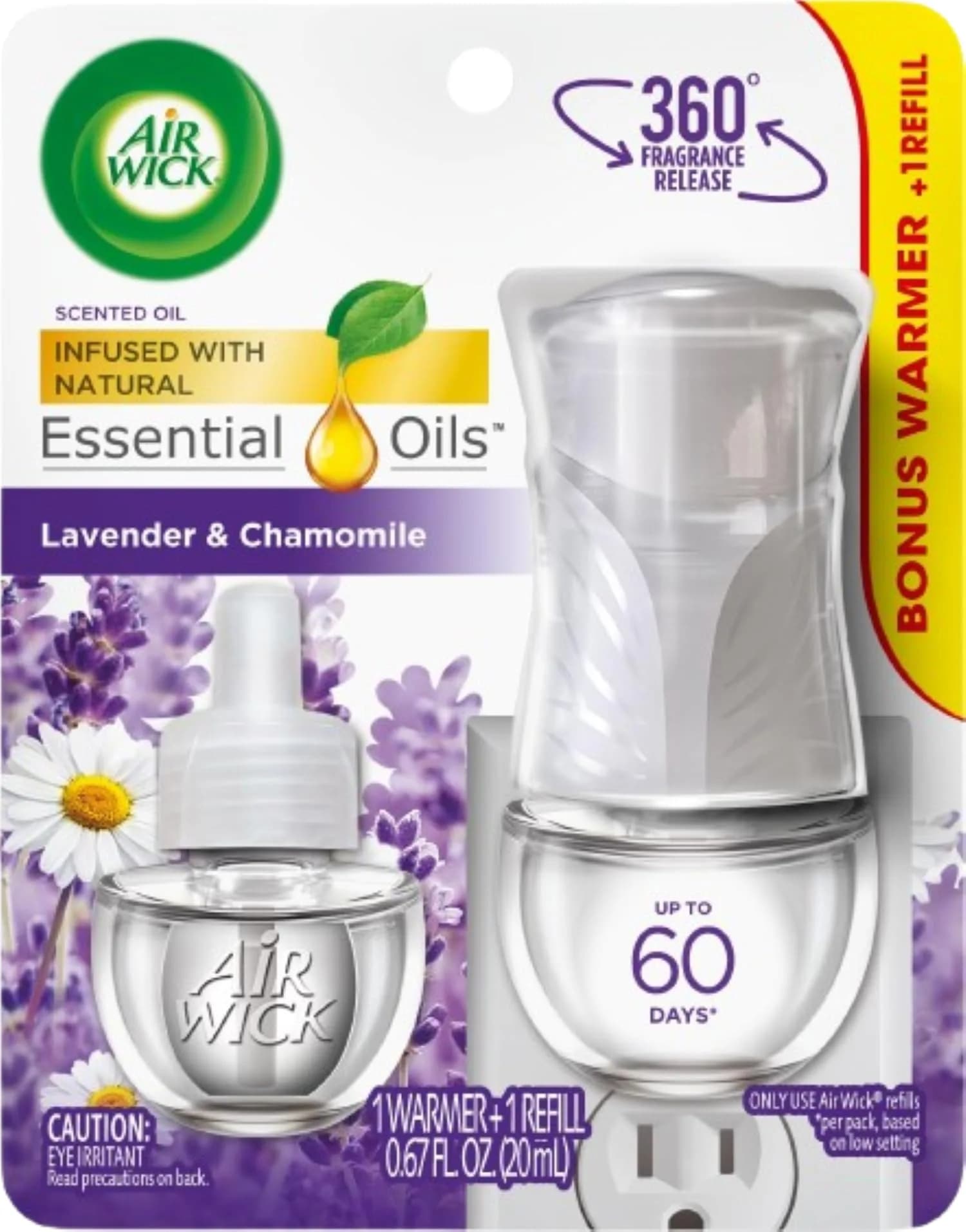 Air Wick Plug in Scented Oil Starter Kit Lavender & Chamomile | Continuous Fragrance Up to 60 Days