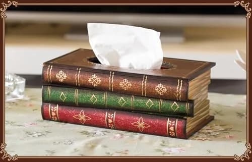 Tosnail Wooden Antique Book Tissue Holder Dispenser 10.75 x 6.5 x 4 Inches | Elegant Handmade Decor thumbnail 5