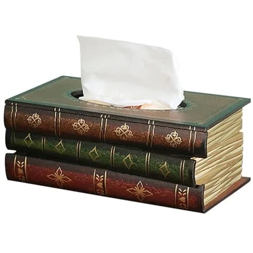 Tosnail Wooden Antique Book Tissue Holder Dispenser 10.75 x 6.5 x 4 Inches | Elegant Handmade Decor thumbnail 9