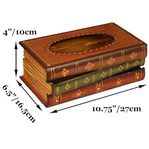 Tosnail Wooden Antique Book Tissue Holder Dispenser 10.75 x 6.5 x 4 Inches | Elegant Handmade Decor thumbnail 2