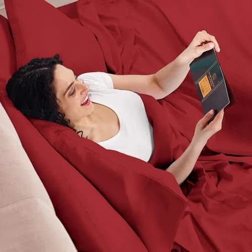 Empyrean Bedding Queen Sheets - Double Brushed Microfiber, Burgundy Red, 4 PC Set, with Corner Straps | Hotel Luxury Feel thumbnail 5