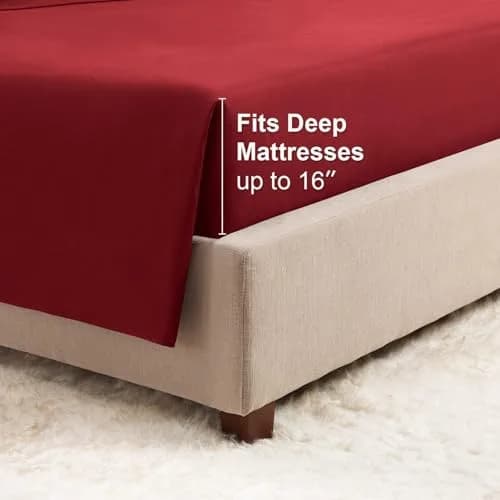 Empyrean Bedding Queen Sheets - Double Brushed Microfiber, Burgundy Red, 4 PC Set, with Corner Straps | Hotel Luxury Feel thumbnail 6