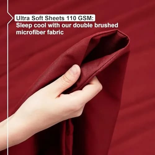 Empyrean Bedding Queen Sheets - Double Brushed Microfiber, Burgundy Red, 4 PC Set, with Corner Straps | Hotel Luxury Feel thumbnail 3
