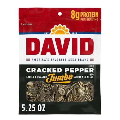 David Jumbo Sunflower Seeds Cracked Pepper Flavor 5.25 oz | Crunchy, Salted & Roasted thumbnail 1