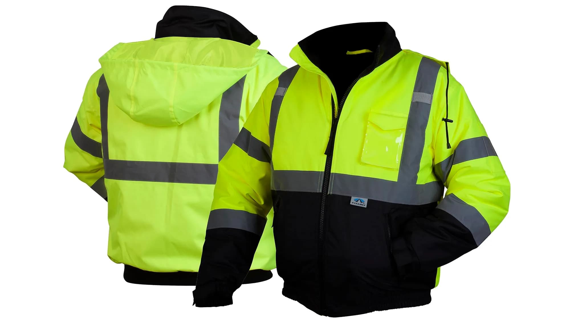 Pyramex Safety RJ3210M Safety Bomber Jacket with Quilted Lining, Hi-Vis Lime, Medium | Class 3/Level 2 Hi-Vis Safety Wear — Hi Vis Lime