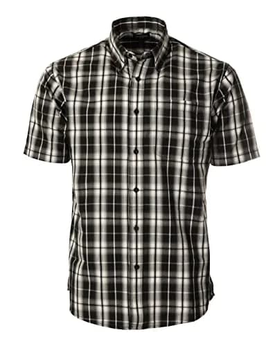 Gioberti Mens Casual Plaid Button Down Short Sleeve Shirt, Black Gradient, Medium | Classic Fit, Cotton Blend thumbnail 1