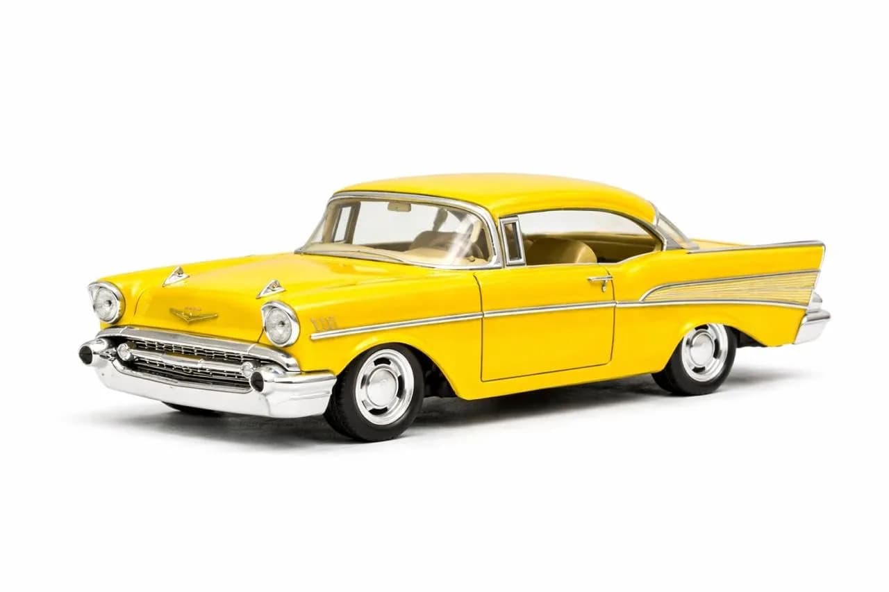 KiNSMART 1957 Chevy Bel Air Coupe 1:40 Scale 5" Die Cast Metal Classic Toy Car (Yellow) | Authentic Miniature with Pull-Back Action — Yellow