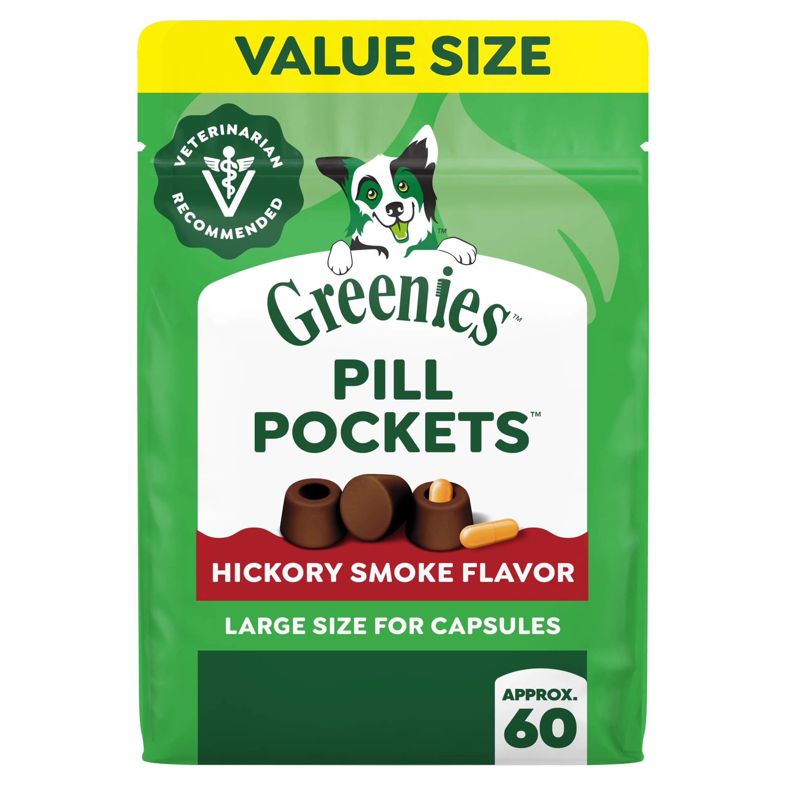 Greenies Pill Pockets Large Size Dog Treats Hickory Smoke 60 Count (15.8 oz / 448 g) | Vet-Recommended Pill Masking Treat