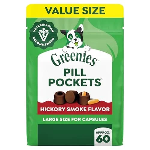 Greenies Pill Pockets Large Size Dog Treats Hickory Smoke 60 Count (15.8 oz / 448 g) | Vet-Recommended Pill Masking Treat thumbnail 1