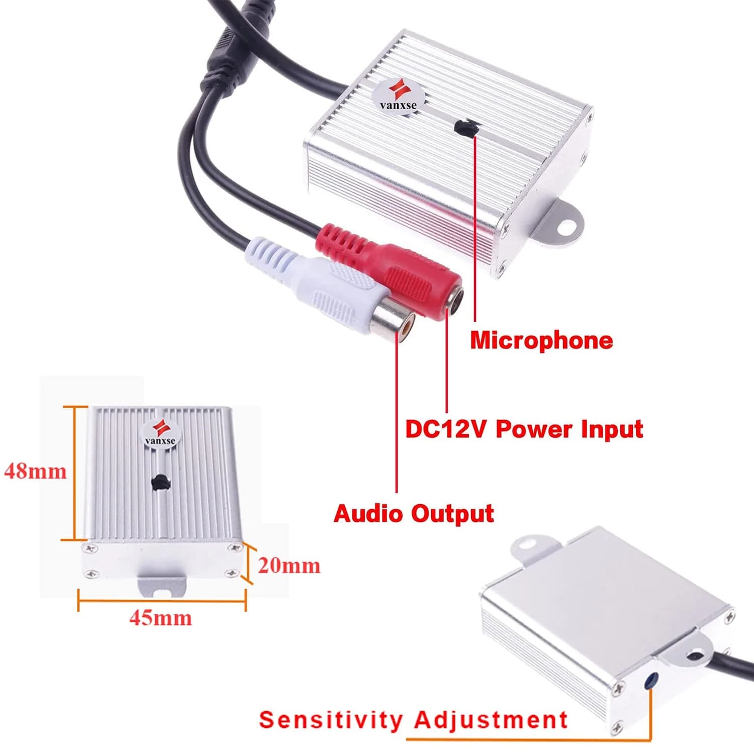 Vanxse Mini Microphone High Sensitive Pickup Audio Mic Waterproof Metal Case for CCTV Security Camera DVR System - view 4
