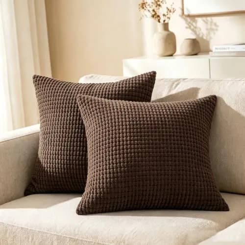 CaliTime Decorative Couch Throw Pillow Covers 18 x 18 Inches Brown | Cozy & Modern Design thumbnail 1