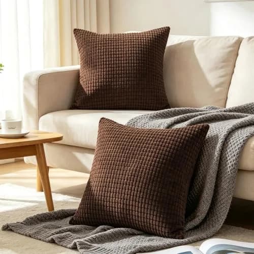 CaliTime Decorative Couch Throw Pillow Covers 18 x 18 Inches Brown | Cozy & Modern Design thumbnail 2