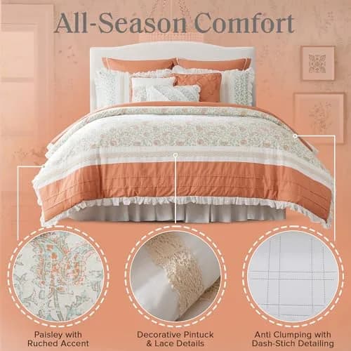 Madison Park Cottage Cotton Comforter Set, 9PC King Bedding Set | Shabby Chic Paisley Design thumbnail 4