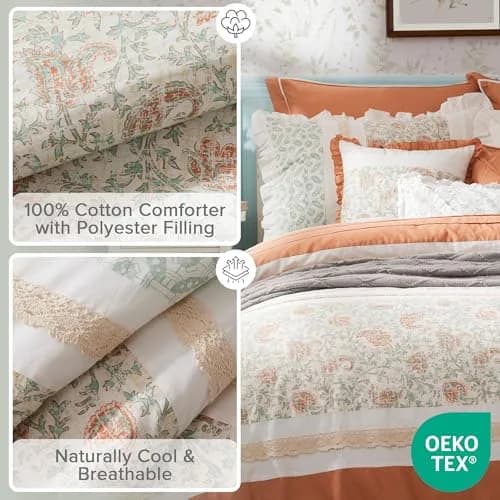 Madison Park Cottage Cotton Comforter Set, 9PC King Bedding Set | Shabby Chic Paisley Design thumbnail 3