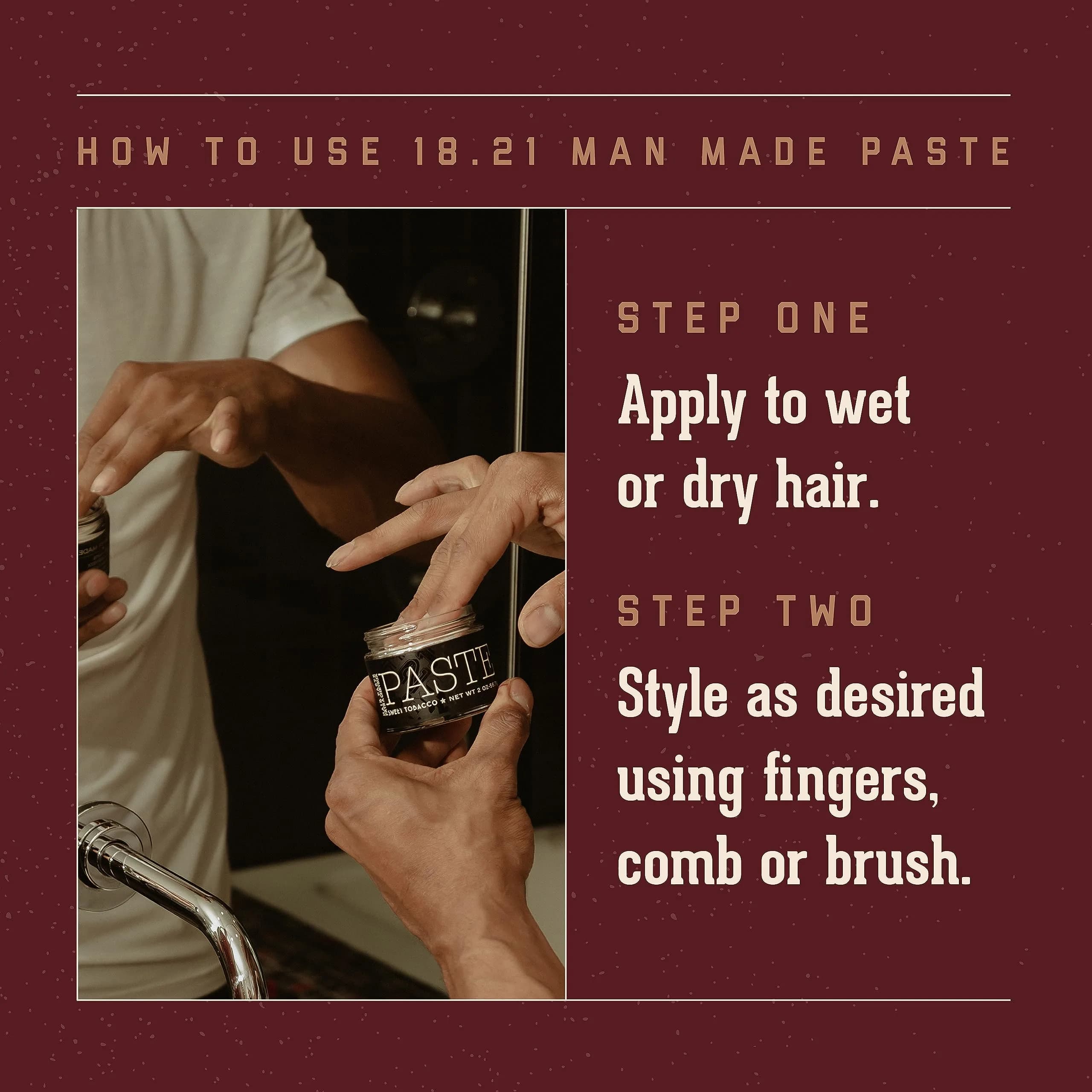 18.21 Man Made Hair Styling Paste 2 oz (59 ml) | Sweet Tobacco Scent, Natural Shine, All-Day Hold - view 4