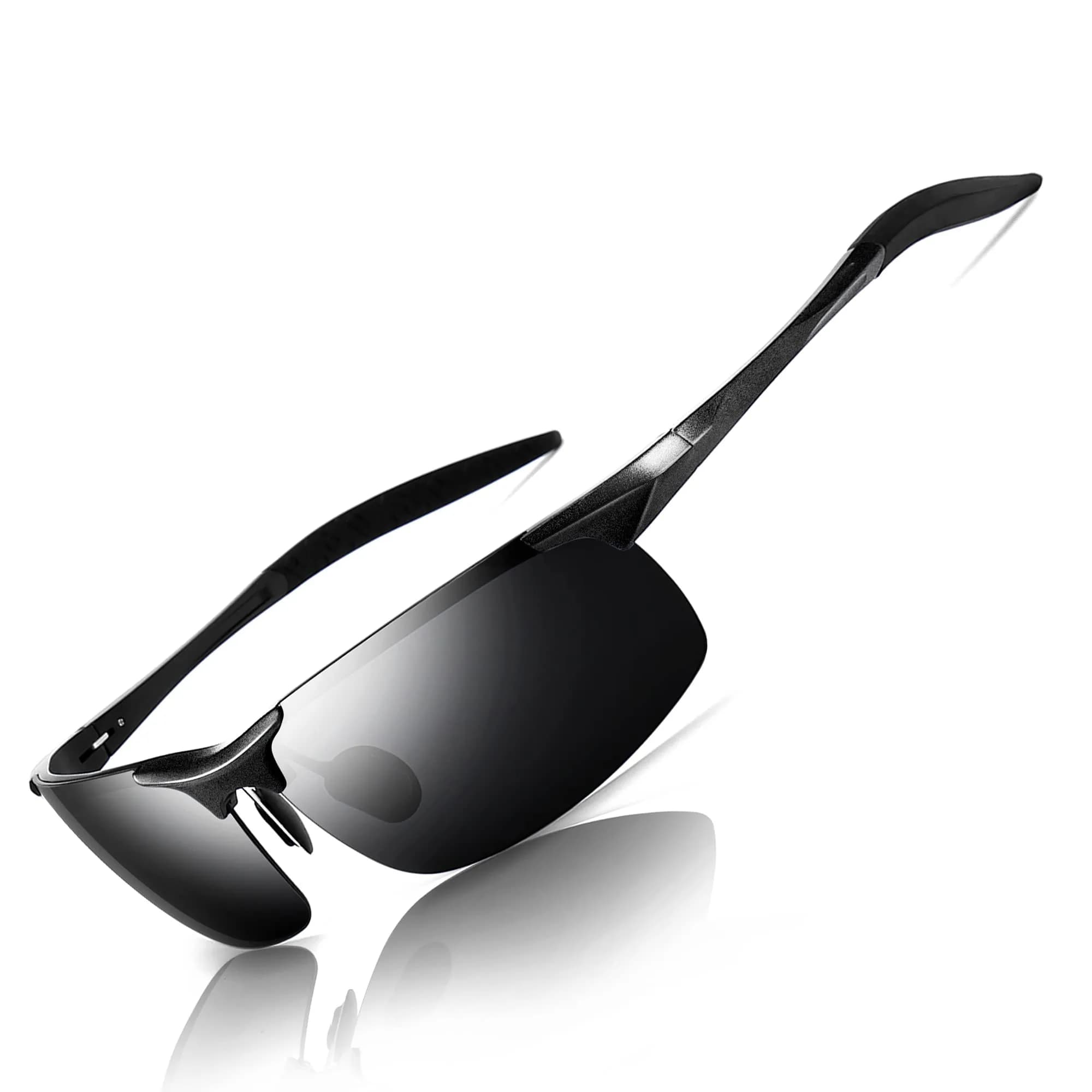 SUNGAIT Men's HD Polarized Sunglasses for Driving Cycling Running UV400 (Black, Gray) | Lightweight Metal Frame, 100% UV Protection — Black/Gray