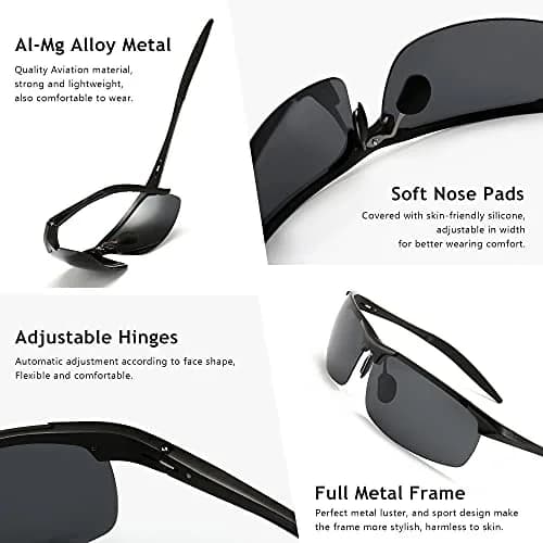 SUNGAIT Men's HD Polarized Sunglasses for Driving Cycling Running UV400 (Black, Gray) | Lightweight Metal Frame, 100% UV Protection thumbnail 4