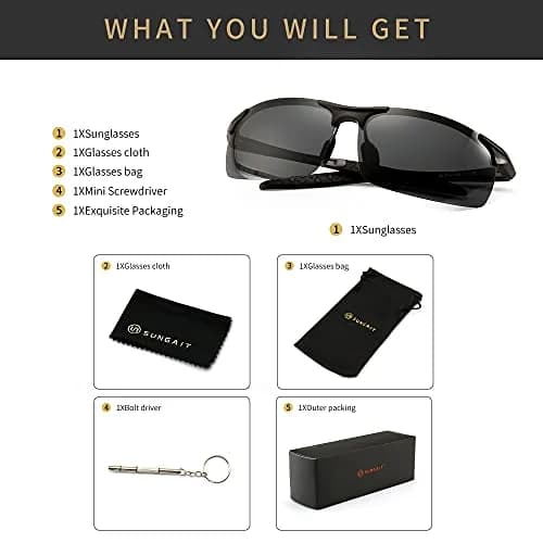 SUNGAIT Men's HD Polarized Sunglasses for Driving Cycling Running UV400 (Black, Gray) | Lightweight Metal Frame, 100% UV Protection thumbnail 7