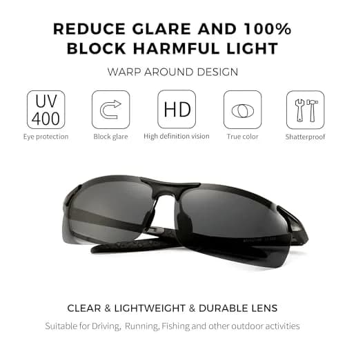 SUNGAIT Men's HD Polarized Sunglasses for Driving Cycling Running UV400 (Black, Gray) | Lightweight Metal Frame, 100% UV Protection thumbnail 3