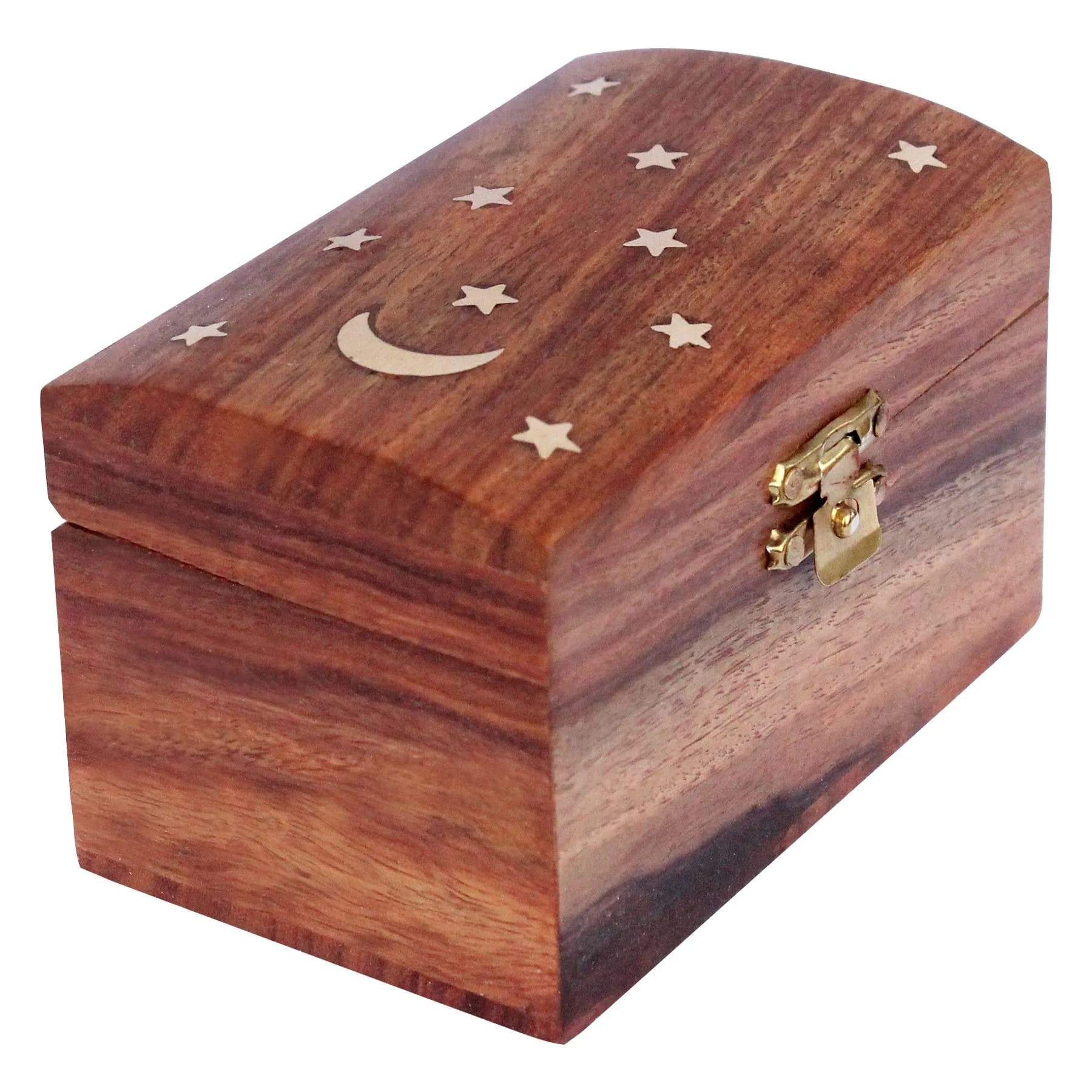 ITOS365 Handmade Wooden Jewelry Box for Women Jewel Organizer Moon and Stars | Classic Rectangular 10.2cm (4 inch) L x 6.4cm (2.5 inch) W x 6.4cm (2.5 inch) H - main product image