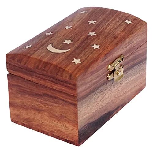ITOS365 Handmade Wooden Jewelry Box for Women Jewel Organizer Moon and Stars | Classic Rectangular 10.2cm (4 inch) L x 6.4cm (2.5 inch) W x 6.4cm (2.5 inch) H thumbnail 1