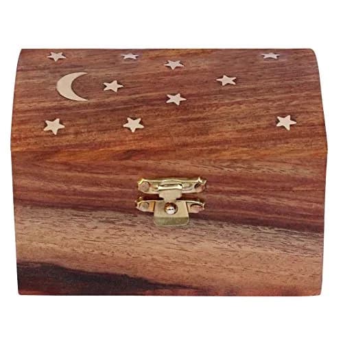ITOS365 Handmade Wooden Jewelry Box for Women Jewel Organizer Moon and Stars | Classic Rectangular 10.2cm (4 inch) L x 6.4cm (2.5 inch) W x 6.4cm (2.5 inch) H thumbnail 3