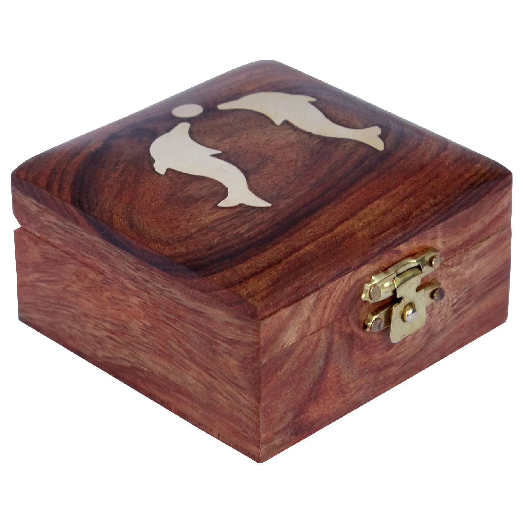 ITOS365 Handmade Wooden Jewelry Box for Women Jewel Organizer Moon and Stars | Classic Rectangular 10.2cm (4 inch) L x 6.4cm (2.5 inch) W x 6.4cm (2.5 inch) H — Dolphin