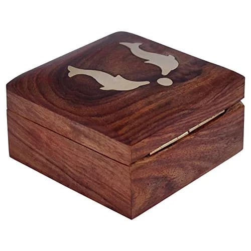ITOS365 Handmade Wooden Jewelry Box 7.6cm x 7.6cm x 3.8cm | Dolphin Charm Decor Gifts thumbnail 3