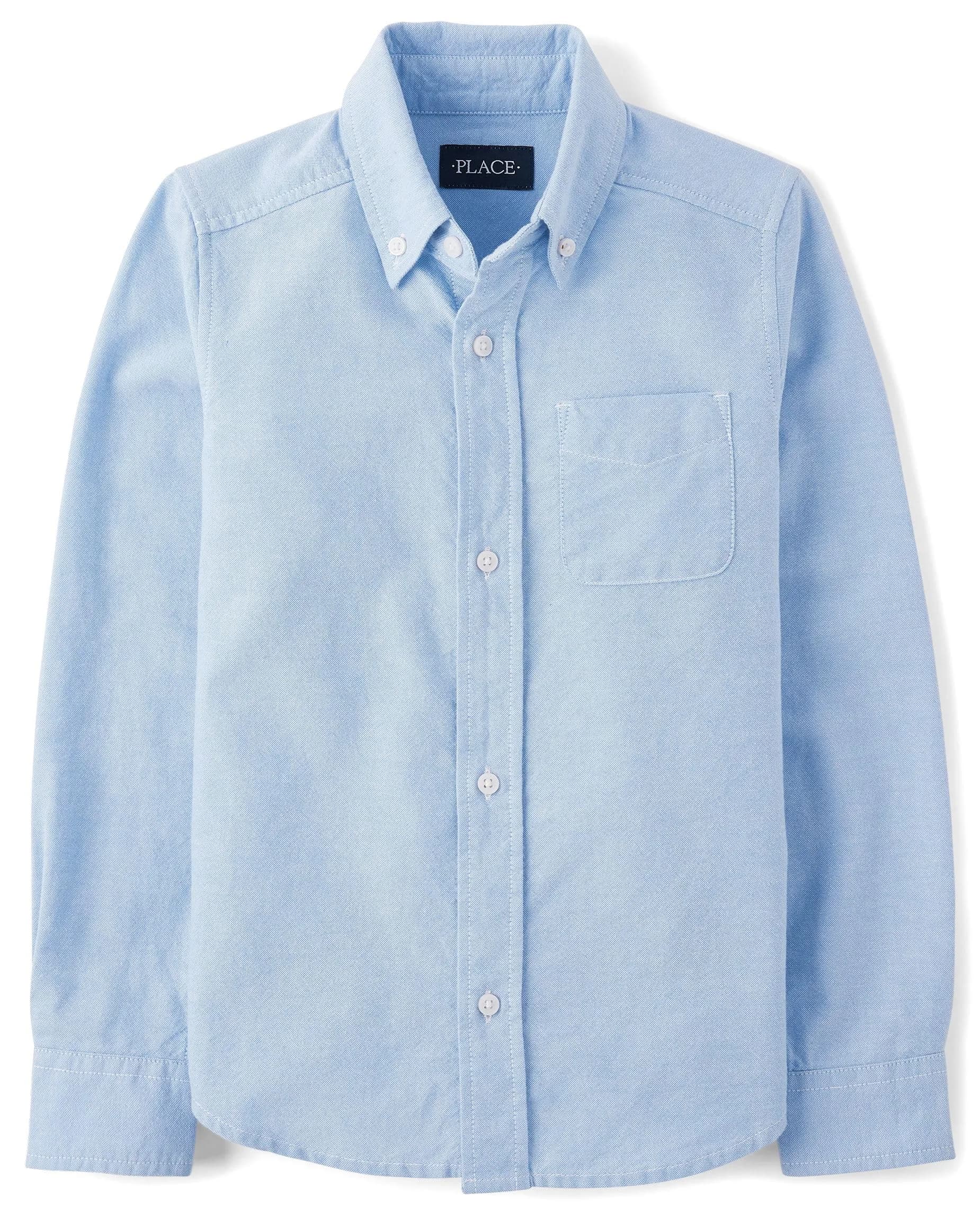 The Children's Place Boys Long Sleeve Oxford Shirt, Lt Blue, X-Large | Casual Cotton Button-Down for Kids