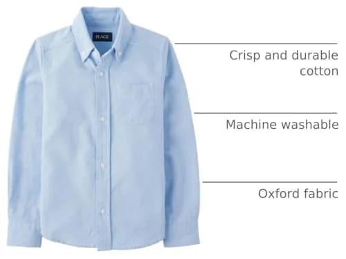 The Children's Place Boys Long Sleeve Oxford Shirt, Lt Blue, X-Large | Casual Cotton Button-Down for Kids thumbnail 4