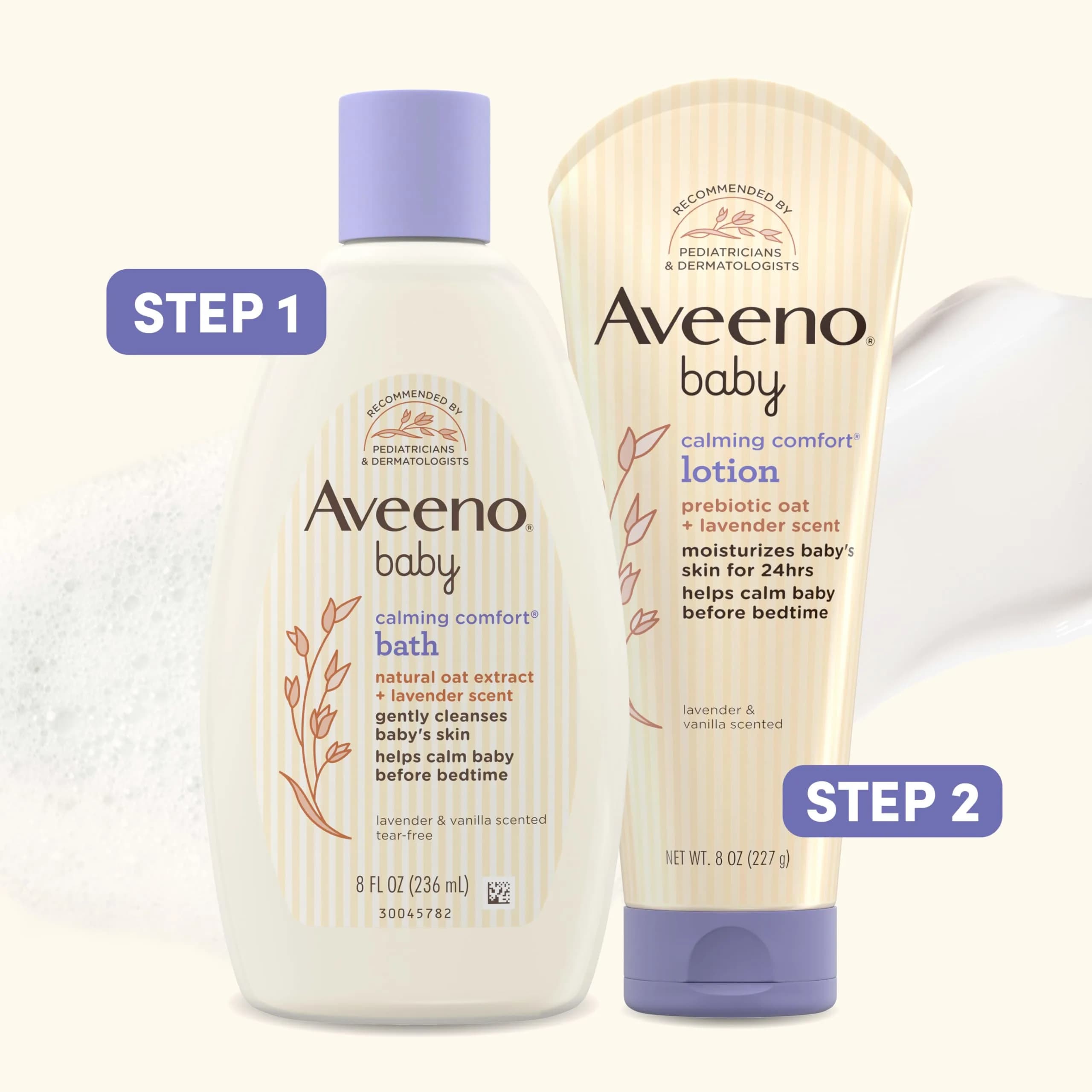 Aveeno Baby Calming Comfort Moisturizing Body Lotion with Lavender & Vanilla, 237ml (8 fl. oz) | Hypoallergenic for Sensitive Skin - view 7